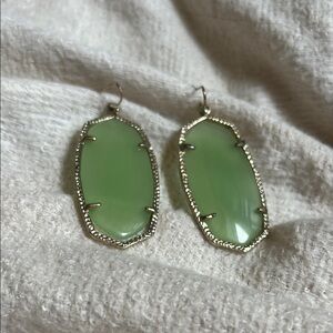 Elegant Green and Silver Drop Earrings‎ with Intricate Detailing
